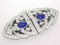 Sapphire, Diamond and 18 White Glod Brooch / Earrings