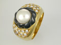 Pearl, Diamond and Onyx Ring Yellow Gold 22K