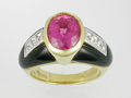 Tourmaline, Diamonds and Onyx Ring Yellow Gold 18K