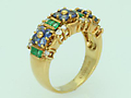 Sapphire & Emerald & Diamond  Ring 18K Yellow Gold Size 6