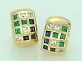 Emerald & Sapphire Earrings 14K Yellow Gold