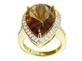 Smoky Quartz Concave Cut Stering Silver Ring with 14K Plated