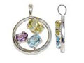 Multi Semi  Sterling Silver Pendant with Rhodium Plated