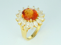 Orange Sapphire Ring with Diamonds 18K   (SR12)
