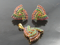 Ruby sapphire and emerald with diamond earrings & pendant
