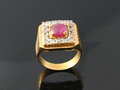 Cabochon Ruby & Diamond Ring with 18k Yellow Gold