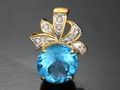 Blue Topaz, Diamond Pendant with Yellow Gold