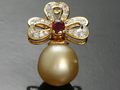 Pearl, Diamond & Ruby Pendant with 18K Yellow Gold